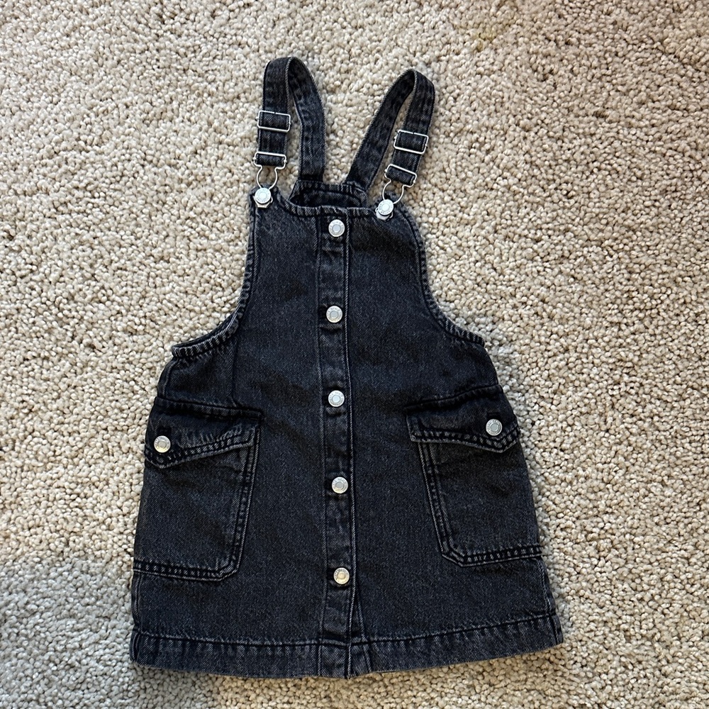 Zara Black Denim Kids Overall Dress